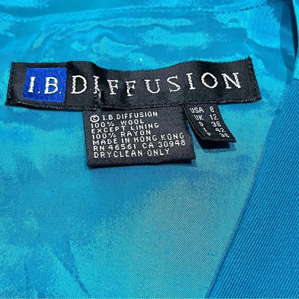 Vintage I B DIFFUSION French Blue‎ Wool Vest Button Front 8 Zig Zag Ribbon